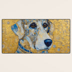 Blue and Gold Klimt Dog with Brown Eyes Desk Mat Gallery Image 3