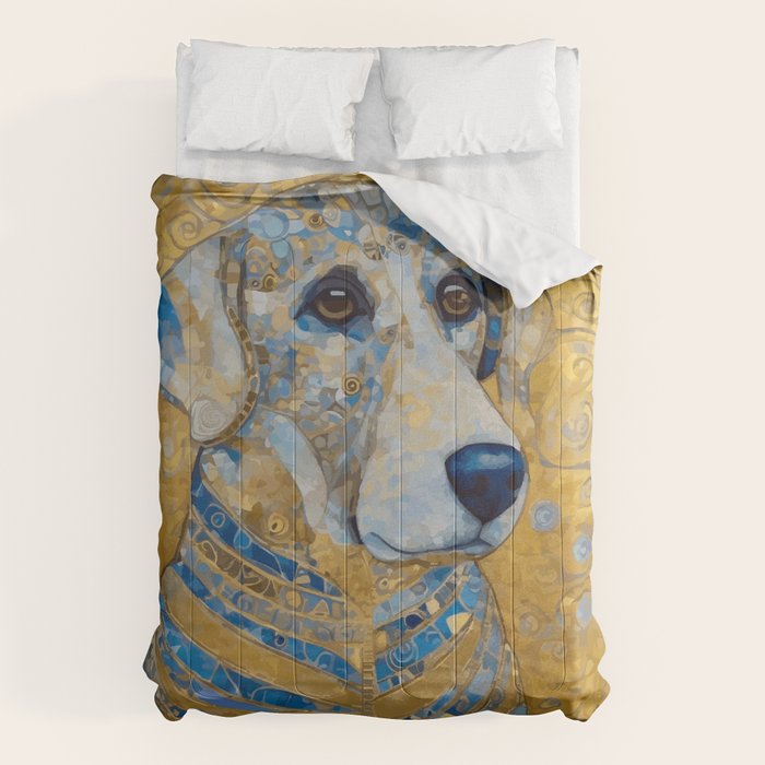 Blue and Gold Klimt Dog with Brown Eyes Comforter Gallery Image 6