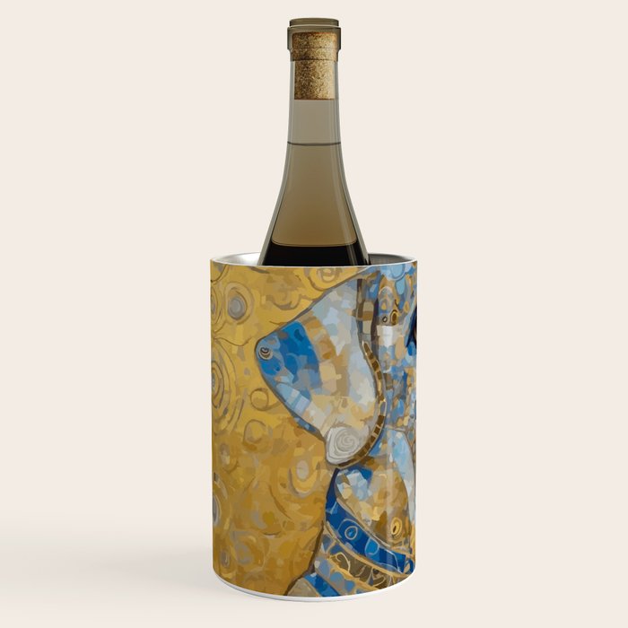 Blue and Gold Klimt Dog with Brown Eyes Wine Chiller Gallery Image 2