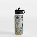 Blue and Gold Klimt Dog with Brown Eyes Water Bottle Gallery Image 1