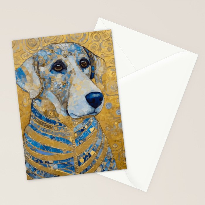 Blue and Gold Klimt Dog with Brown Eyes Stationery Card Gallery Image 2
