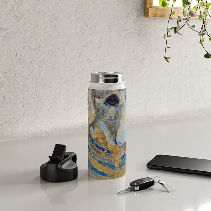 Blue and Gold Klimt Dog with Brown Eyes Water Bottle Gallery Image 4