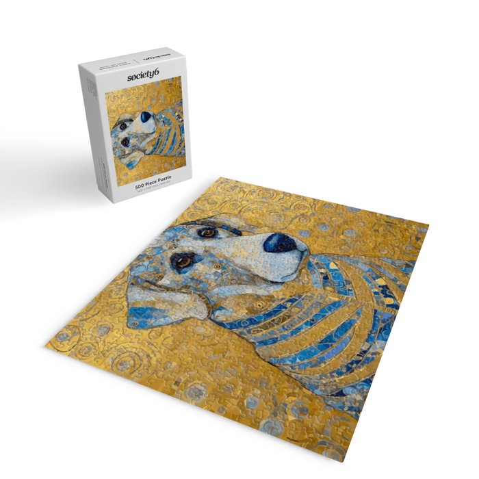 Blue and Gold Klimt Dog with Brown Eyes Jigsaw Puzzle Gallery Image 2