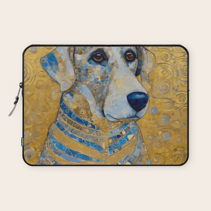Blue and Gold Klimt Dog with Brown Eyes Laptop Sleeve Gallery Image 1