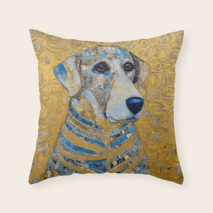 Blue and Gold Klimt Dog with Brown Eyes Throw Pillow Gallery Image 6