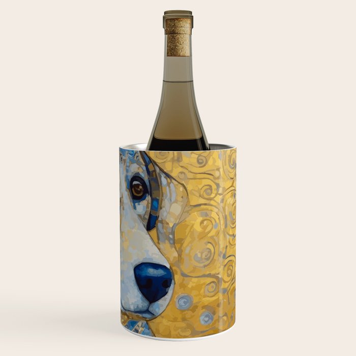 Blue and Gold Klimt Dog with Brown Eyes Wine Chiller Gallery Image 3