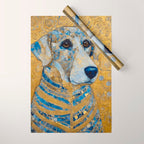 Blue and Gold Klimt Dog with Brown Eyes Wrapping Paper Gallery Image 1