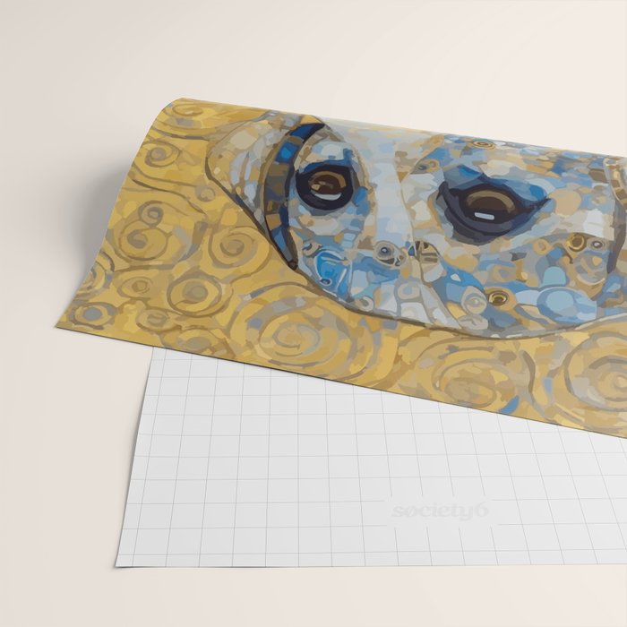 Blue and Gold Klimt Dog with Brown Eyes Wrapping Paper Gallery Image 2