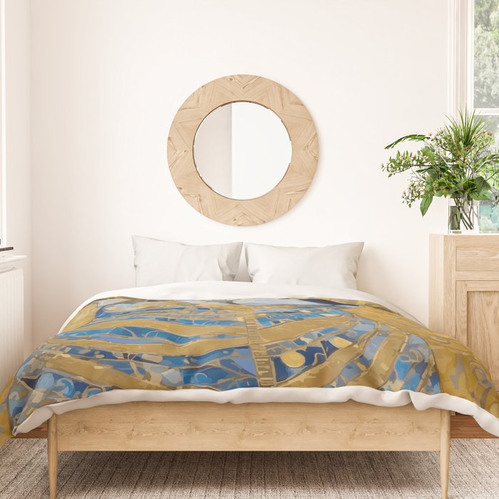 Blue and Gold Klimt Dog with Brown Eyes Duvet Cover Gallery Image 3