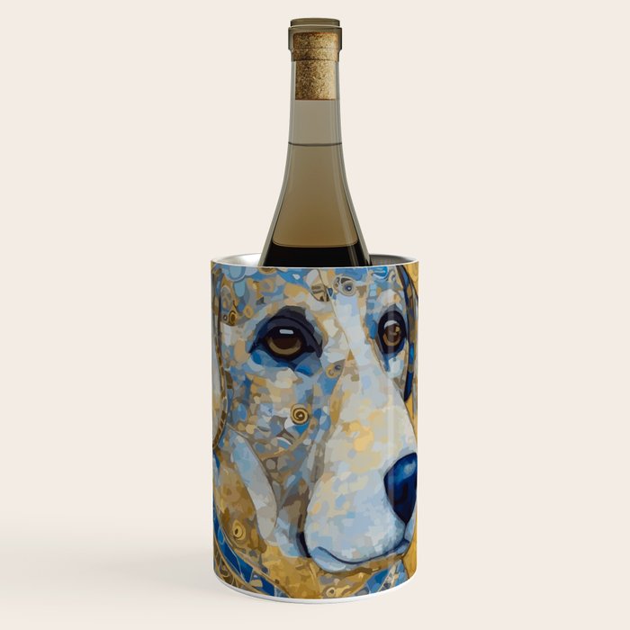 Blue and Gold Klimt Dog with Brown Eyes Wine Chiller Gallery Image 1