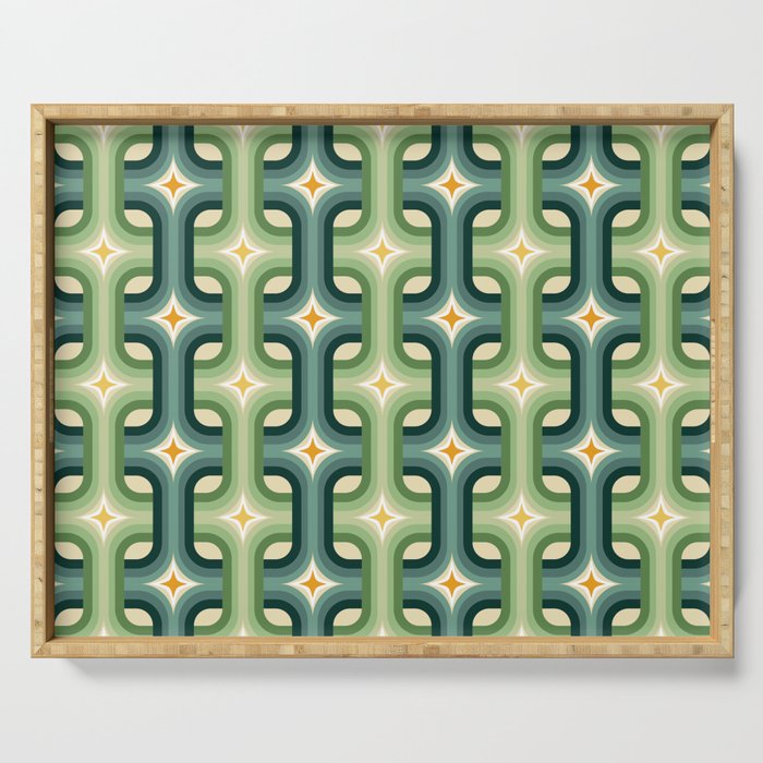 Retro chain pattern teal Serving Tray Gallery Image 1