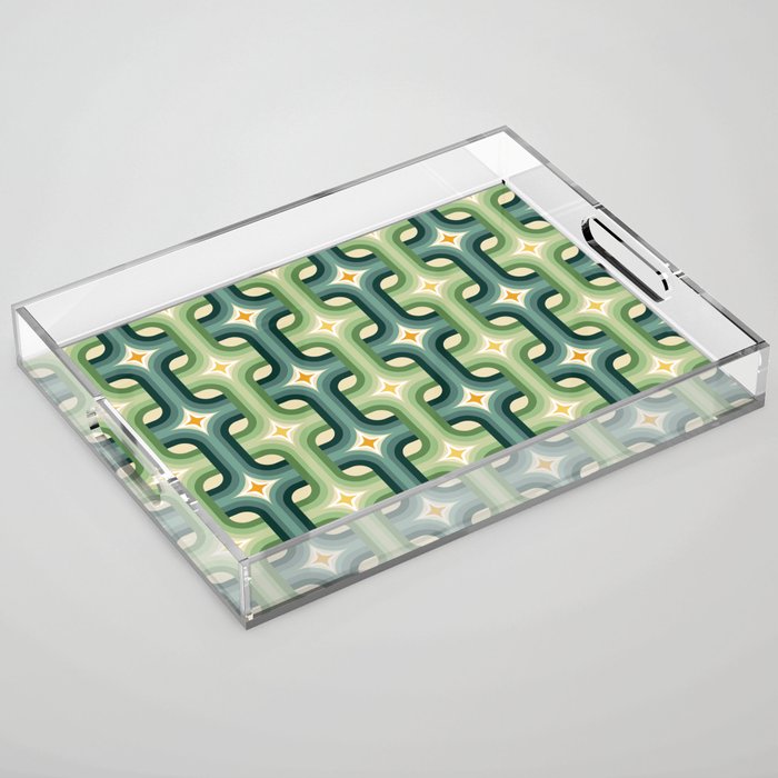 Retro chain pattern teal Acrylic Tray Gallery Image 1
