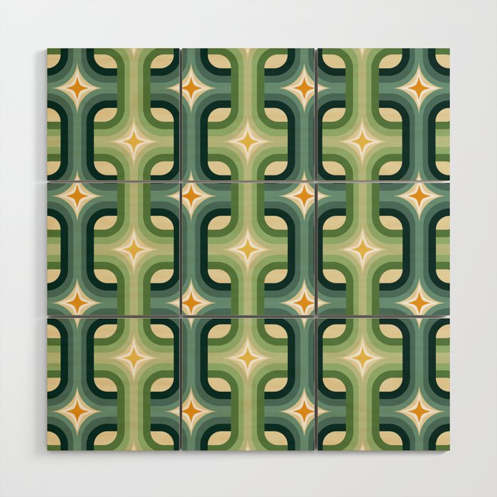 Retro chain pattern teal Wood Wall Art Gallery Image 1