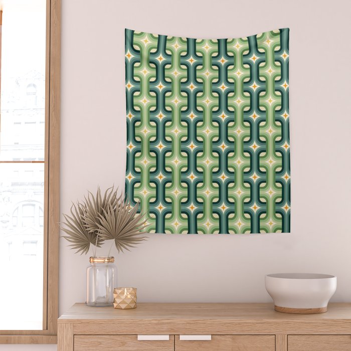 Retro chain pattern teal Wall Tapestry Gallery Image 2