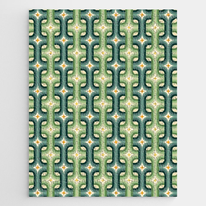Retro chain pattern teal Jigsaw Puzzle Gallery Image 1