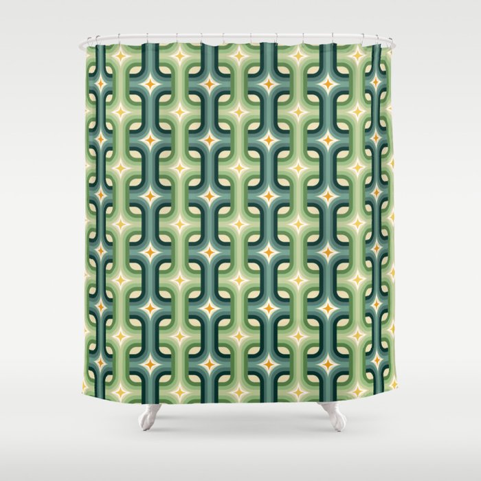 Retro chain pattern teal Shower Curtain Gallery Image 1