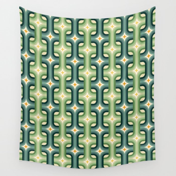 Retro chain pattern teal Wall Tapestry Gallery Image 4