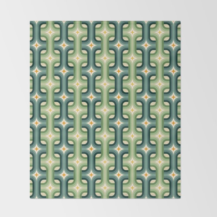 Retro chain pattern teal Throw Blanket Gallery Image 2
