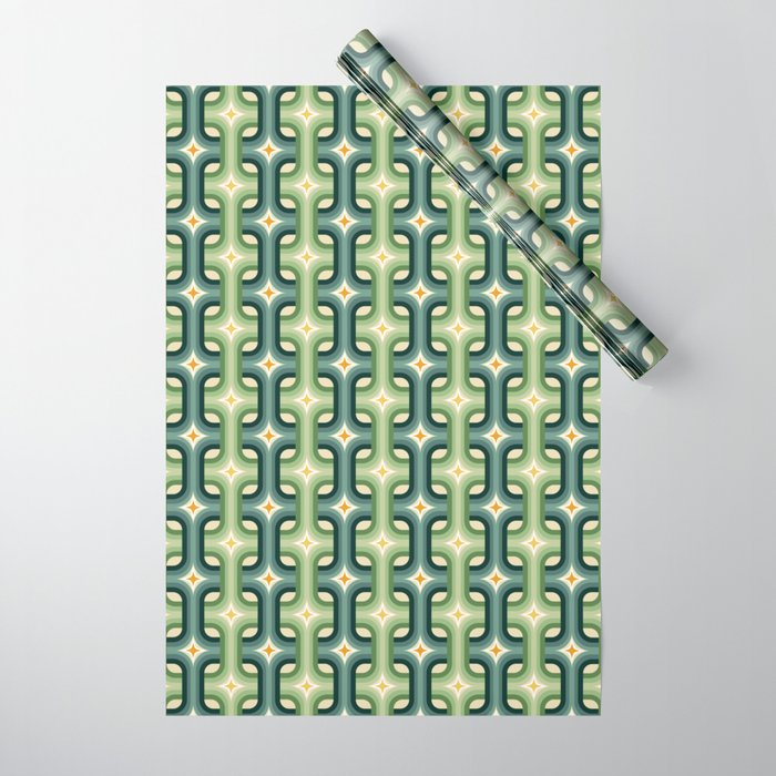 Retro chain pattern teal Wrapping Paper Gallery Image 1