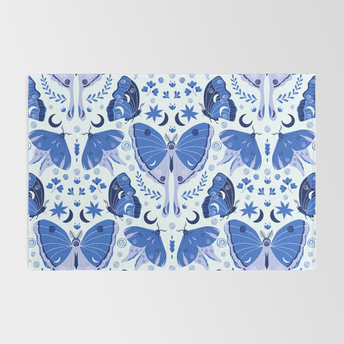 Vintage Blue Moths Rug Gallery Image 2