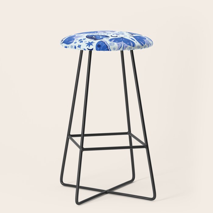 Vintage Blue Moths Stool Gallery Image 1