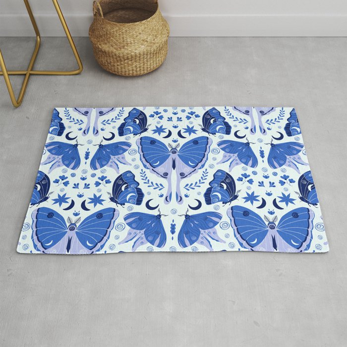 Vintage Blue Moths Rug Gallery Image 1