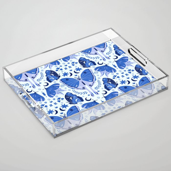Vintage Blue Moths Acrylic Tray Gallery Image 1