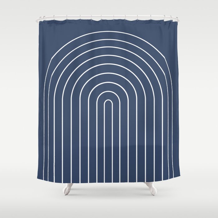 Minimal Arch XIV Navy Blue Modern Geometric Lines Shower Curtain Gallery Image 1