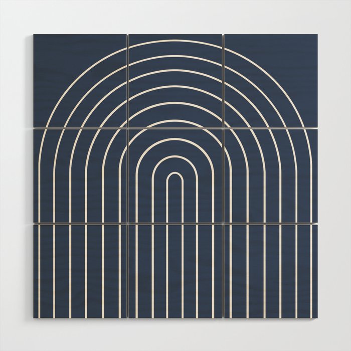 Minimal Arch XIV Navy Blue Modern Geometric Lines Wood Wall Art Gallery Image 1