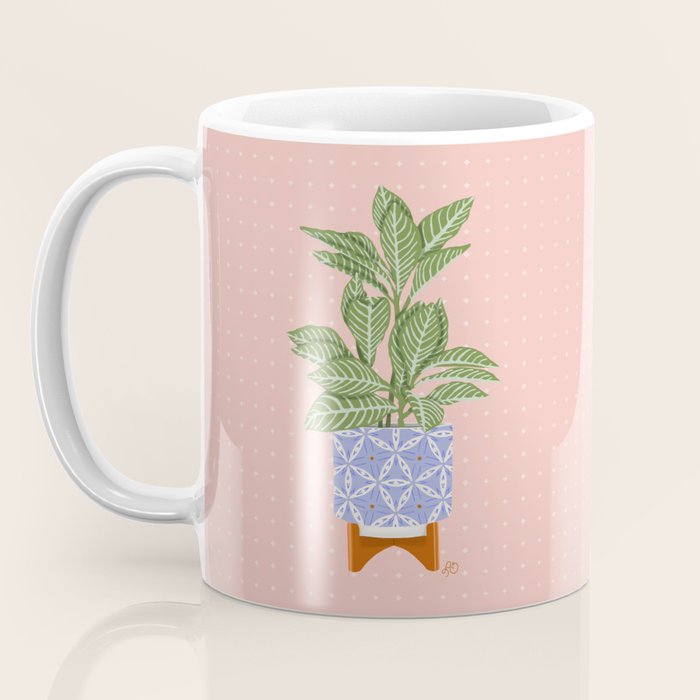 Patterned Pot Plant on Geometric Background Coffee Mug Gallery Image 3