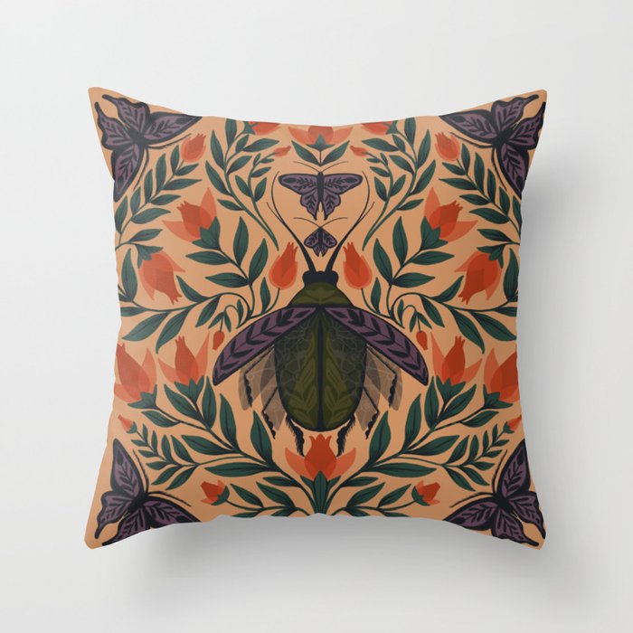Beetle and Butterfly Botanical Design Throw Pillow Gallery Image 6