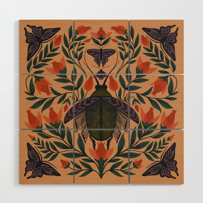 Beetle and Butterfly Botanical Design Wood Wall Art Gallery Image 1