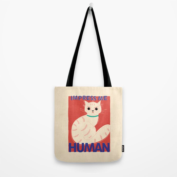 Impress Me Human Vintage Cat, Retro Illustration Tote Bag Gallery Image 2