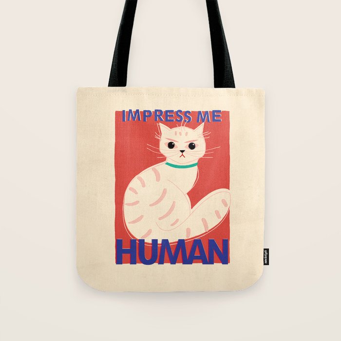 Impress Me Human Vintage Cat, Retro Illustration Tote Bag Gallery Image 1