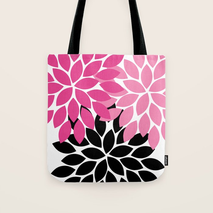 Bold Colorful Hot Pink Black Dahlia Flower Burst Petals Tote Bag Gallery Image 1