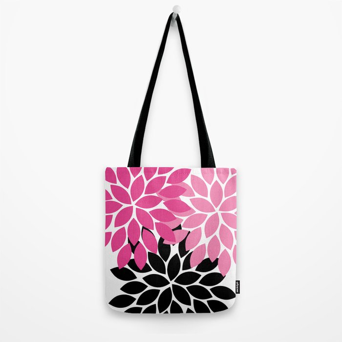 Bold Colorful Hot Pink Black Dahlia Flower Burst Petals Tote Bag Gallery Image 2