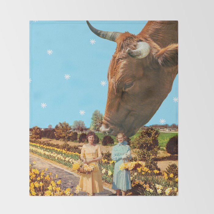Spring Walk (Daffodils and Cows) Throw Blanket Gallery Image 2