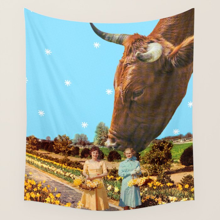 Spring Walk (Daffodils and Cows) Wall Tapestry Gallery Image 1