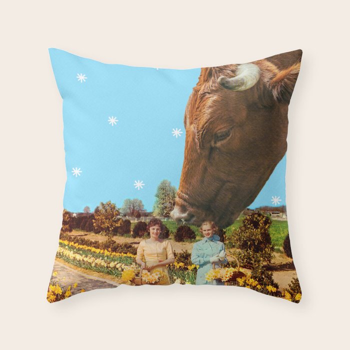 Spring Walk (Daffodils and Cows) Throw Pillow Gallery Image 1