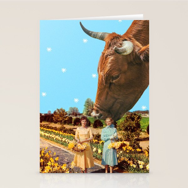 Spring Walk (Daffodils and Cows) Stationery Card Gallery Image 1