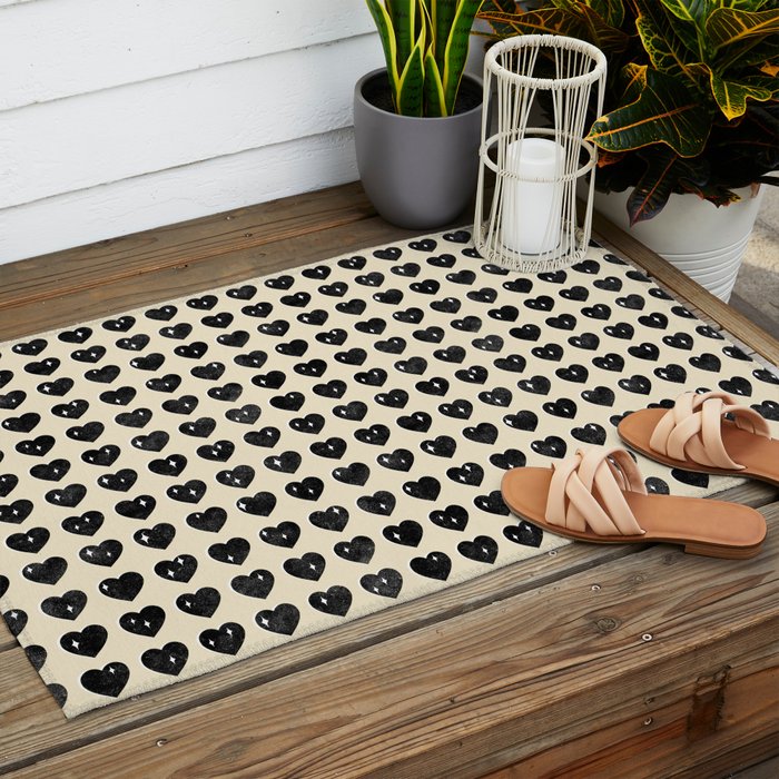 Love Hearts - black and cream Outdoor Rug Gallery Image 2
