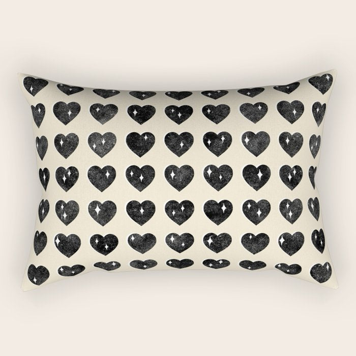 Love Hearts - black and cream Rectangular Pillow Gallery Image 2