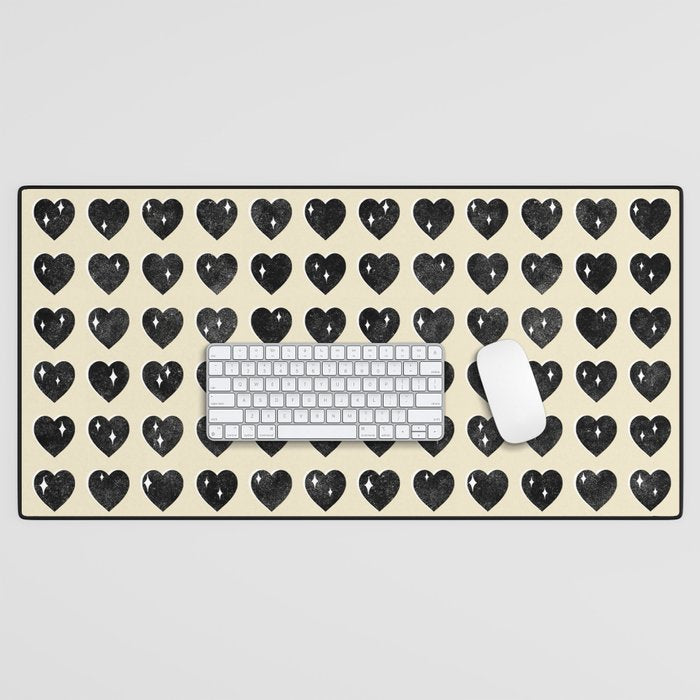 Love Hearts - black and cream Desk Mat Gallery Image 1