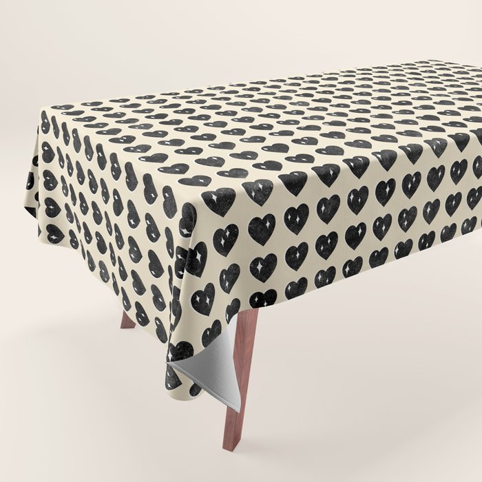 Love Hearts - black and cream Tablecloth Gallery Image 1