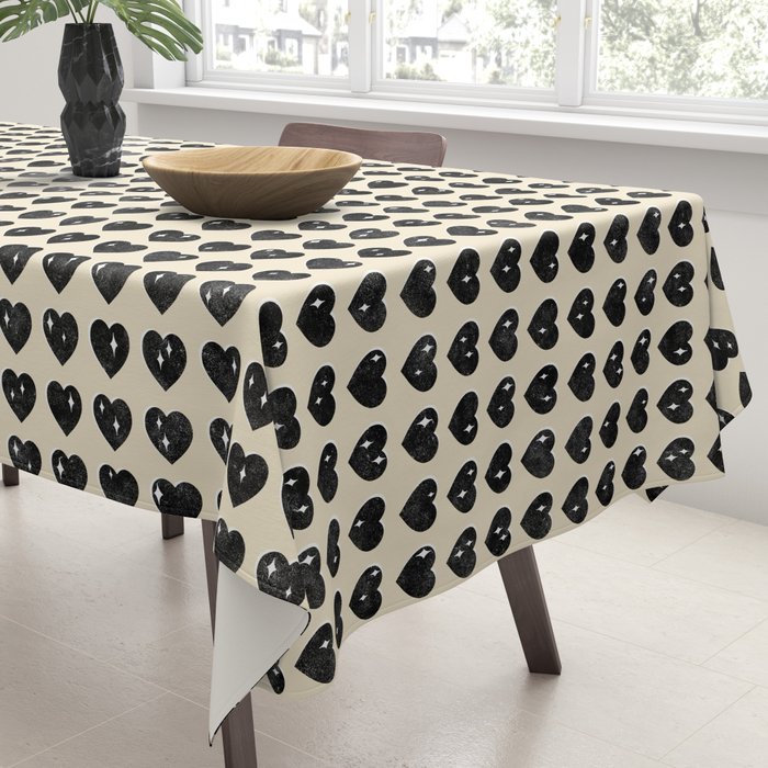 Love Hearts - black and cream Tablecloth Gallery Image 3
