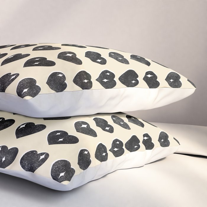 Love Hearts - black and cream Pillow Sham Gallery Image 3