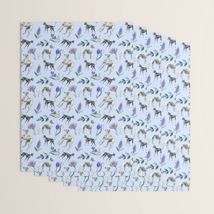 GREYHOUND DOGS and Blue Meadow Botanical Pattern  Wrapping Paper Gallery Image 3
