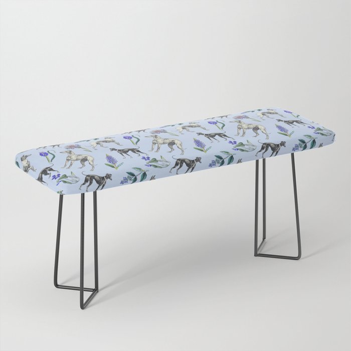 GREYHOUND DOGS and Blue Meadow Botanical Pattern  Bench Gallery Image 1