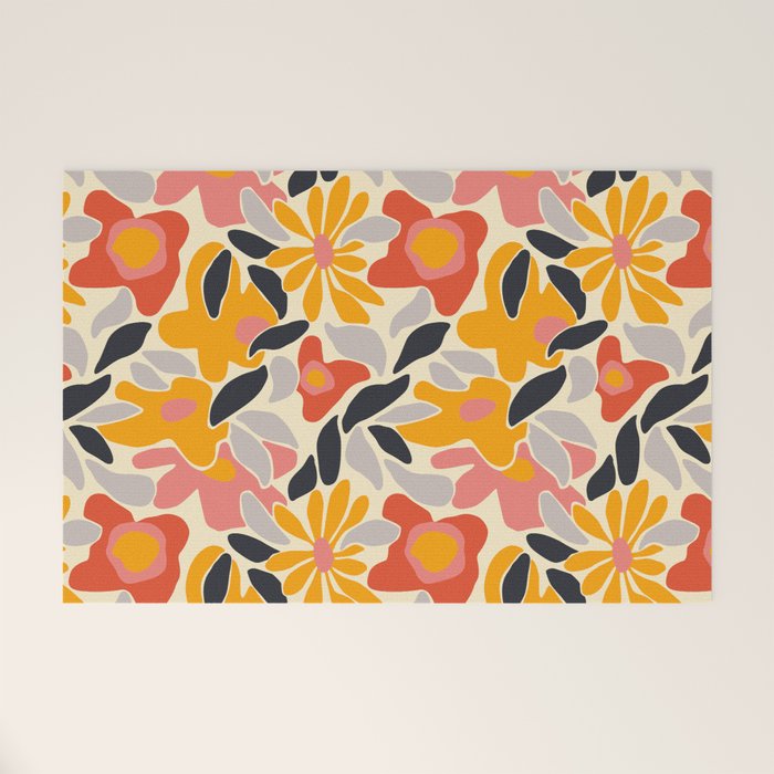 Abstract vintage flower art pattern Welcome Mat Gallery Image 1