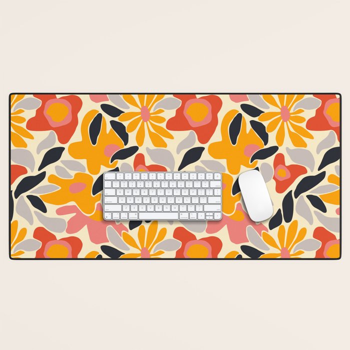 Abstract vintage flower art pattern Desk Mat Gallery Image 1